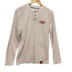 Makers Mark Mens Henley Shirt XL Waffle Knit Bourbon Whiskey Logo Organic Cotton